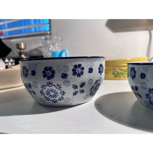 Yokohama Studio Blue White Floral Hand Painted Bowl Set of 2 - Picture 5 of 9